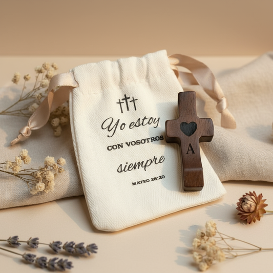 Cruz de Madera Grabada a Láser con Nombre y Inicial | Un Símbolo Único y Personal