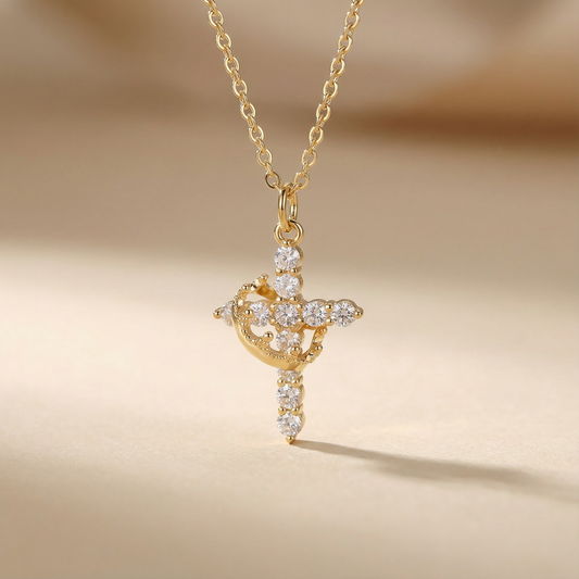 Colgante Cruz con Corona | Baño Oro 18K y Circonitas (2x1)